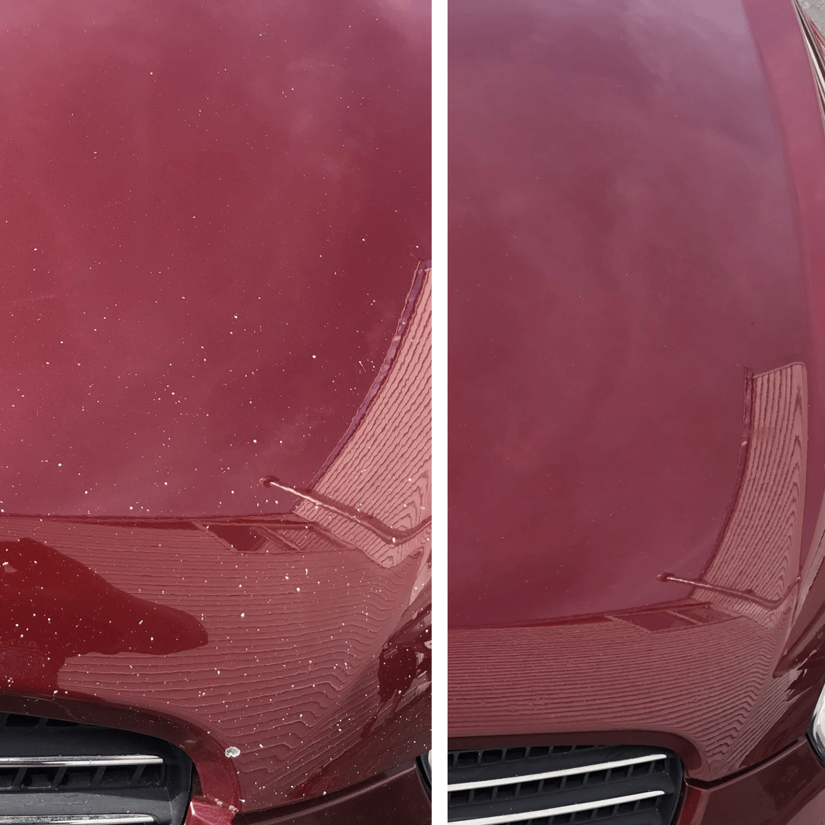 Antes e depois: batida de pedra no capô